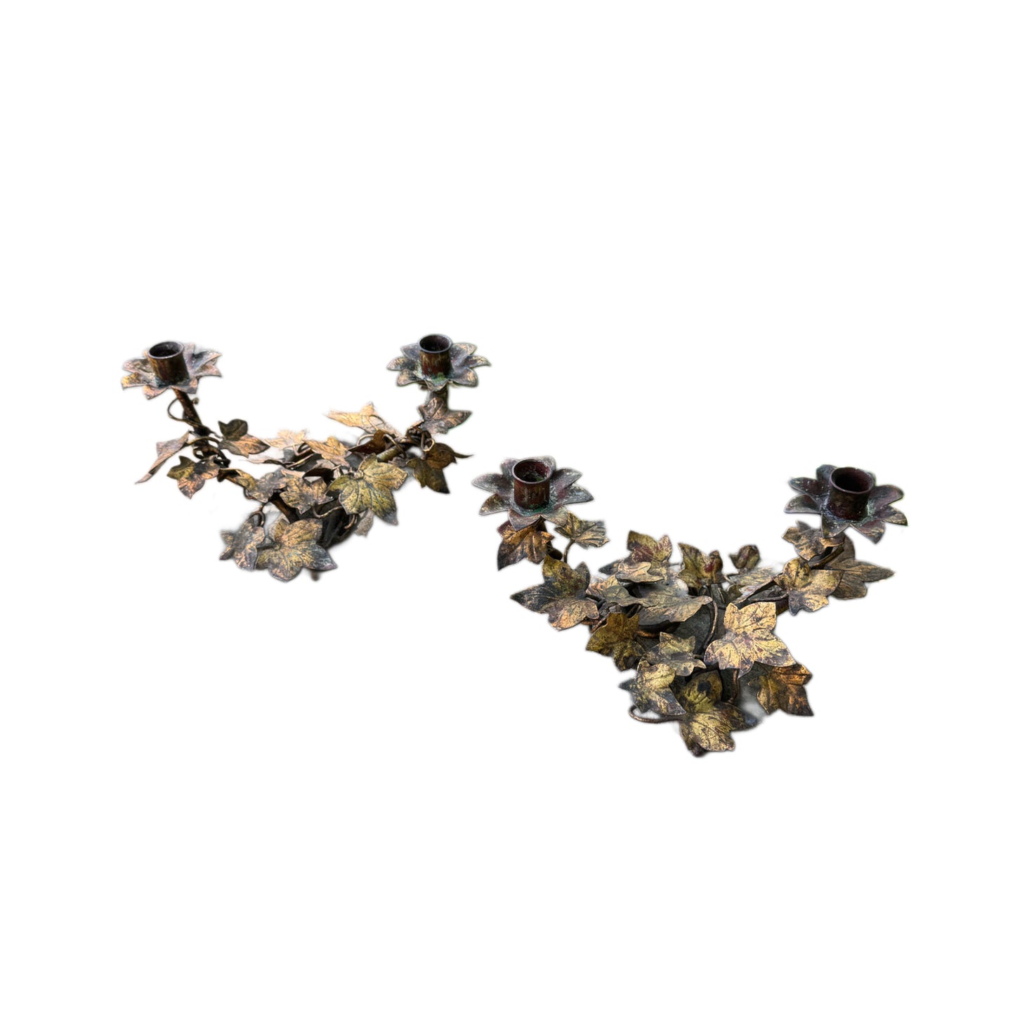 Italian Gilt Tole Leaf Candelabra, Pair