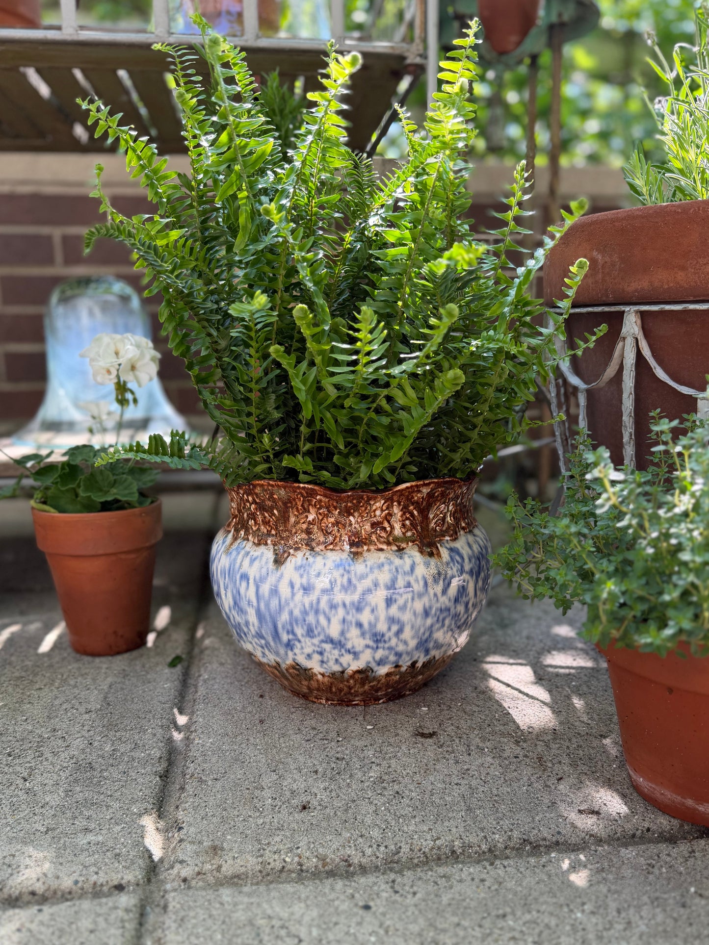 Spongeware Pottery Planter, Small