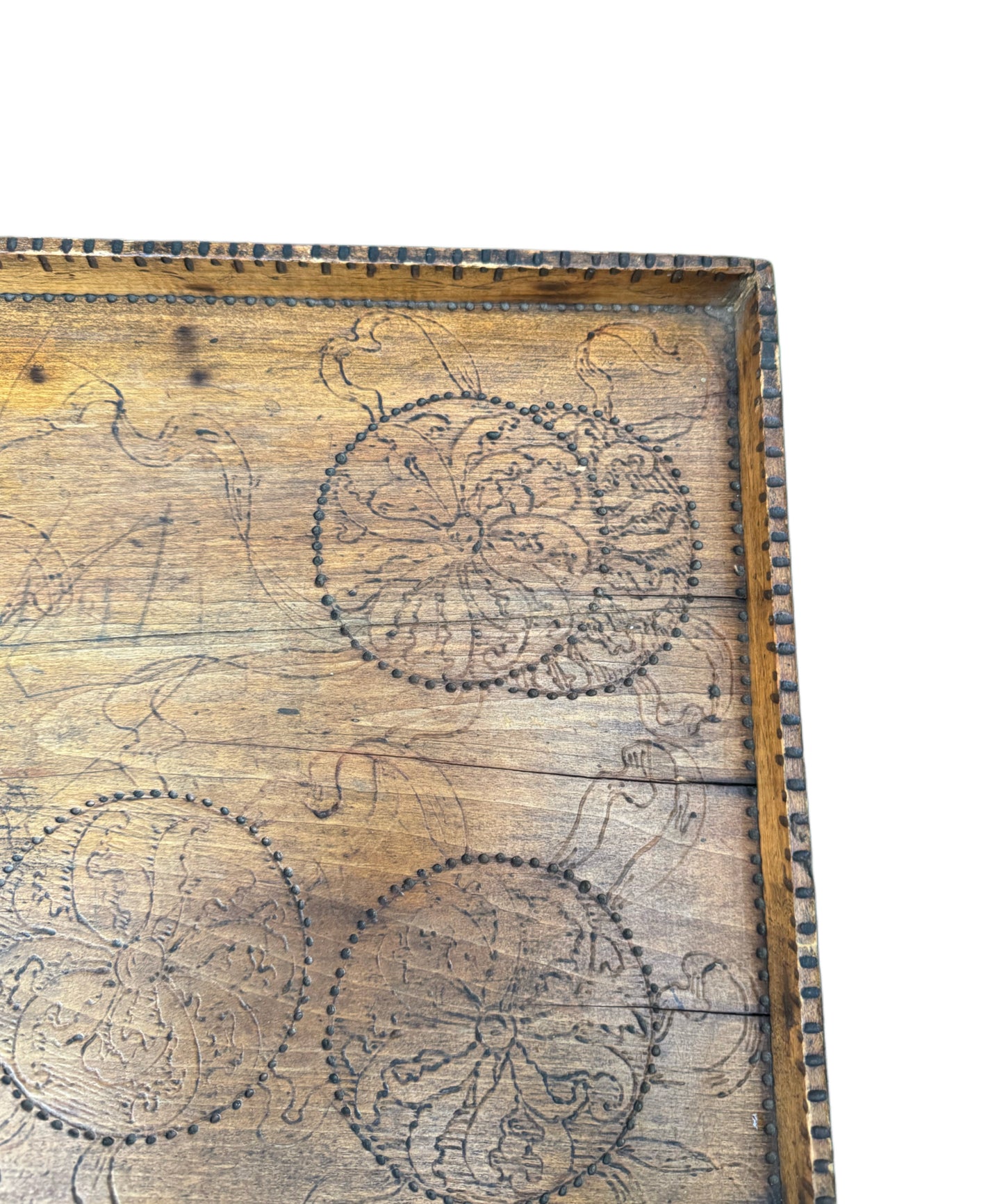 Antique Wood Engraved Tray