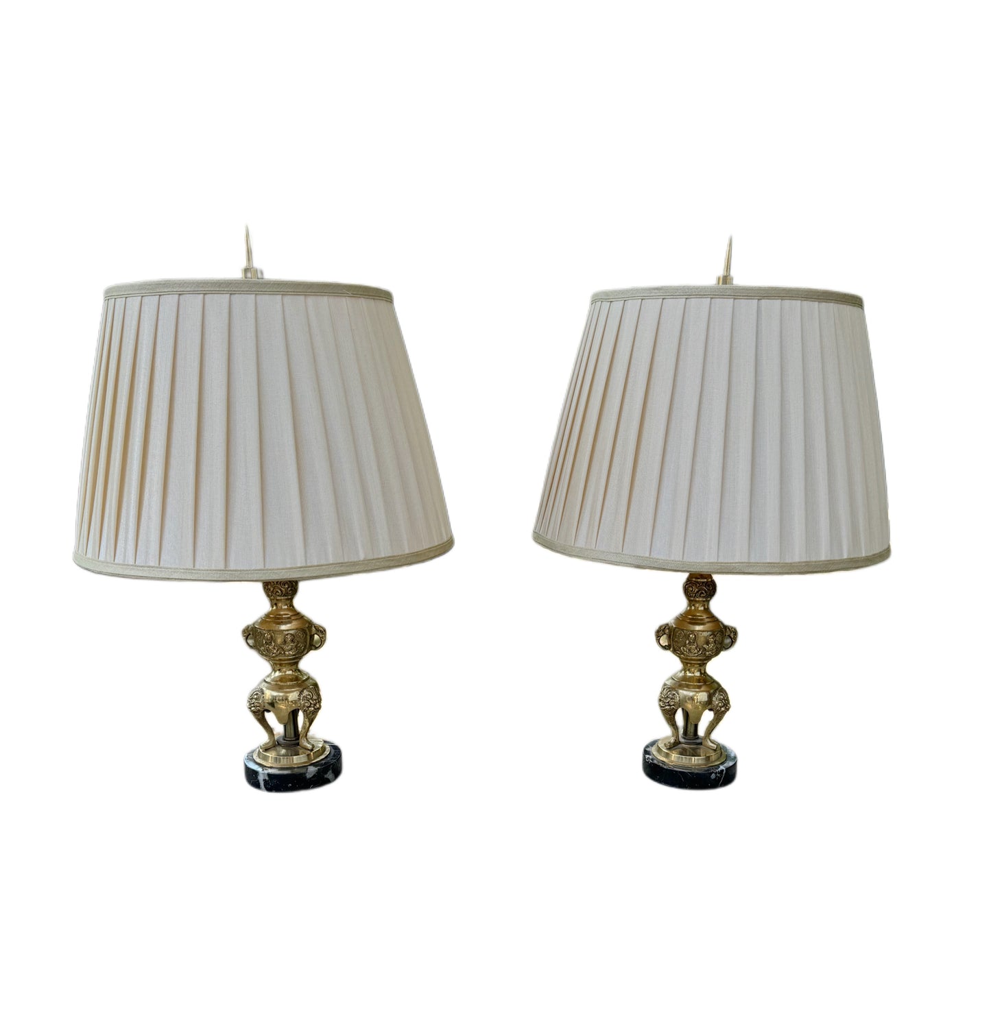 Pair of Brass Table Lamps, with Shades