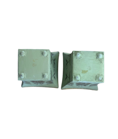 Vintage Tole Hand Painted Green Planter, Pair