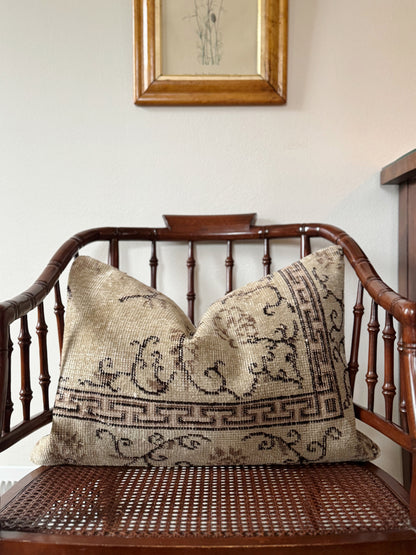 Vintage Turkish Kilim Pillow, Greek Key Large