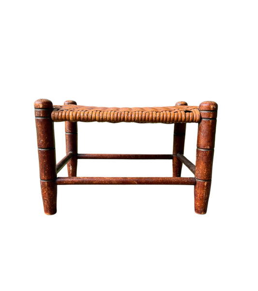 Antique Wood & Rattan Stool