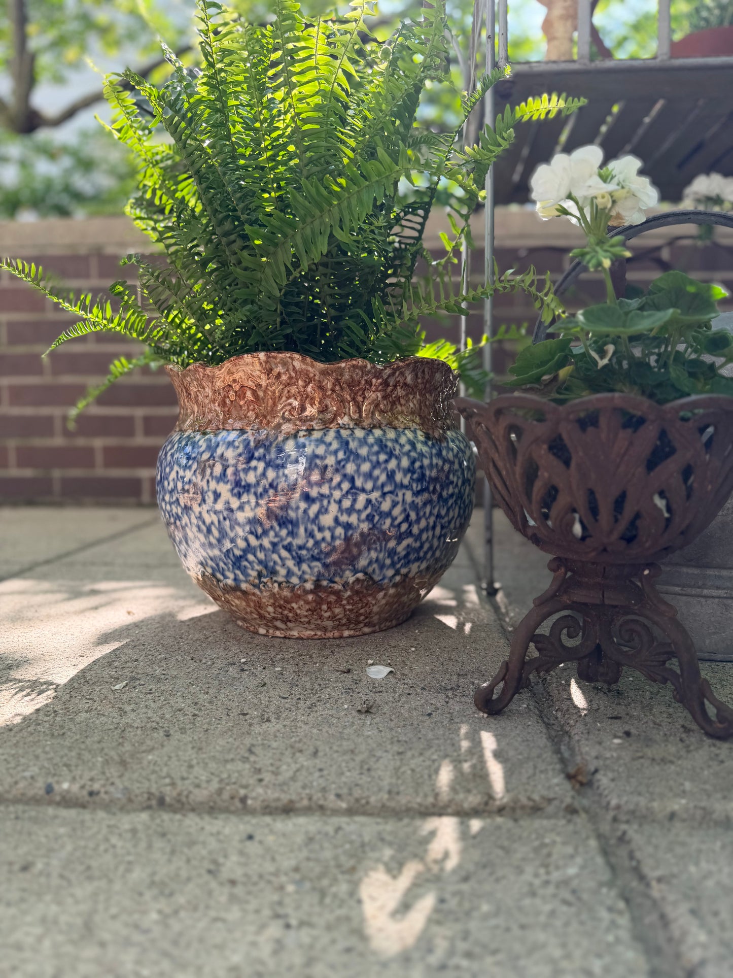 Spongeware Pottery Planter, Large