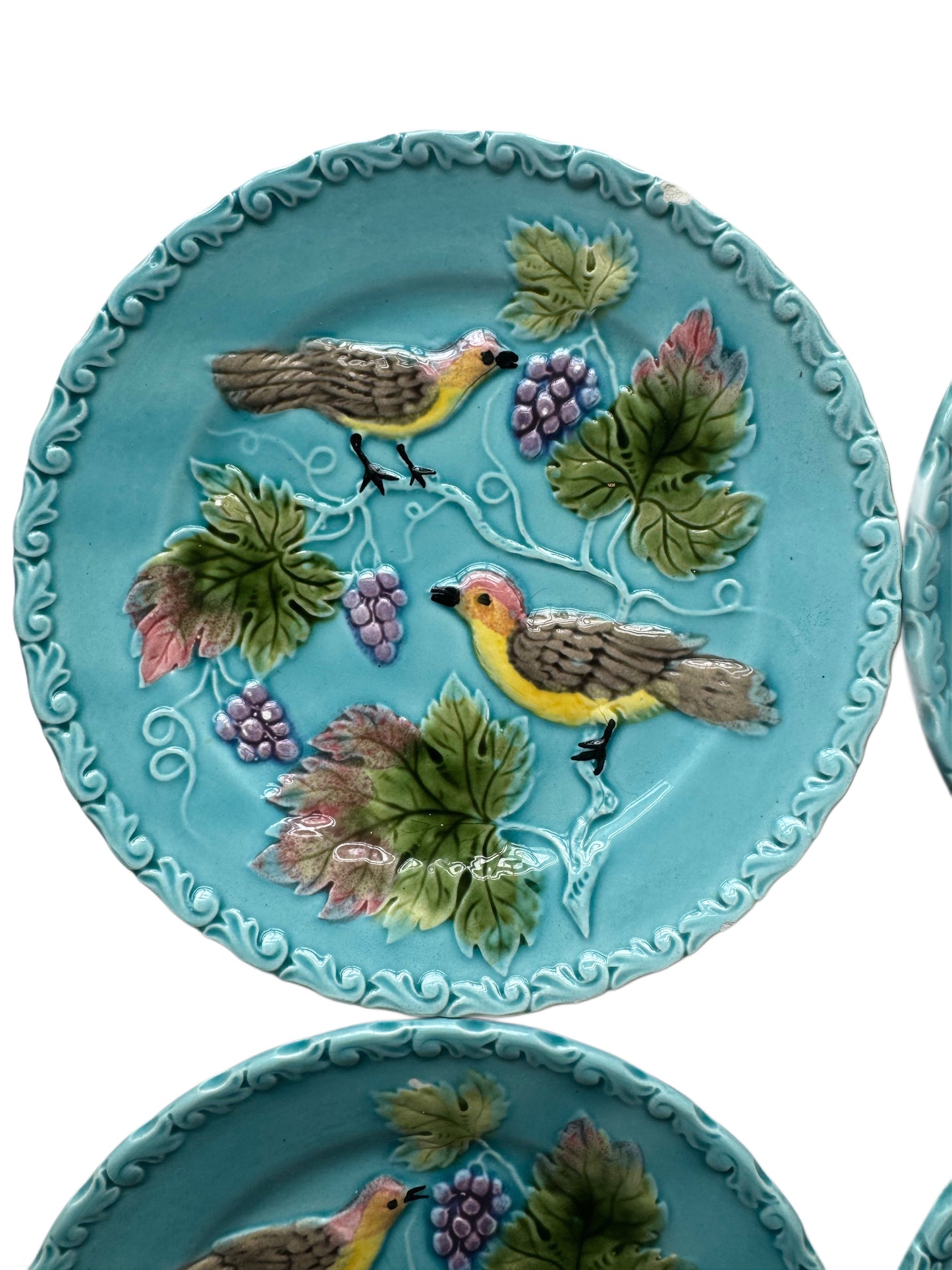 Antique German Majolica Dessert Plates, Set of 4