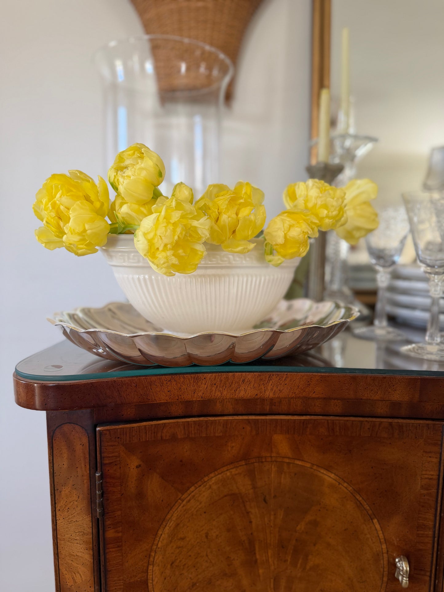 Cream Greek Key Mantle Vase
