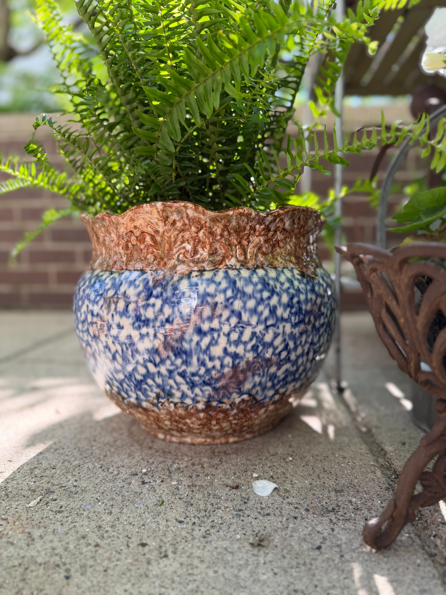 Spongeware Pottery Planter, Large