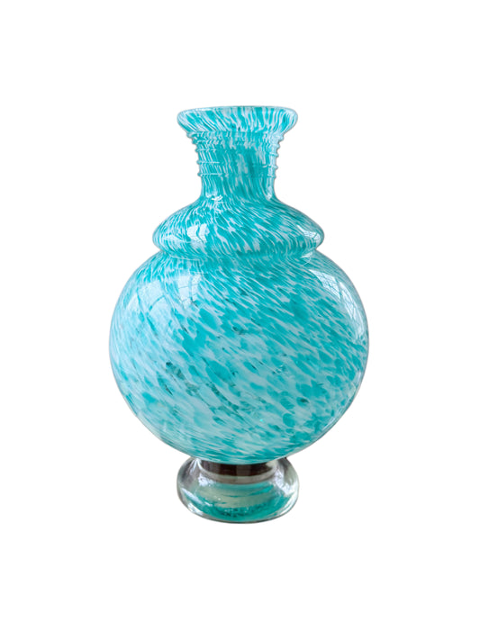 Hand Blown Turquoise and White Glass Vase