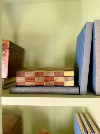 Vintage Italian Rosewood & Brass Checkerboard Box