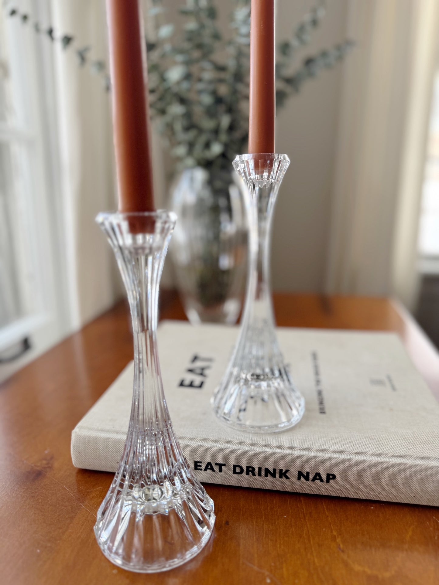 Pair of Crystal Ribbed Candlestick Holders