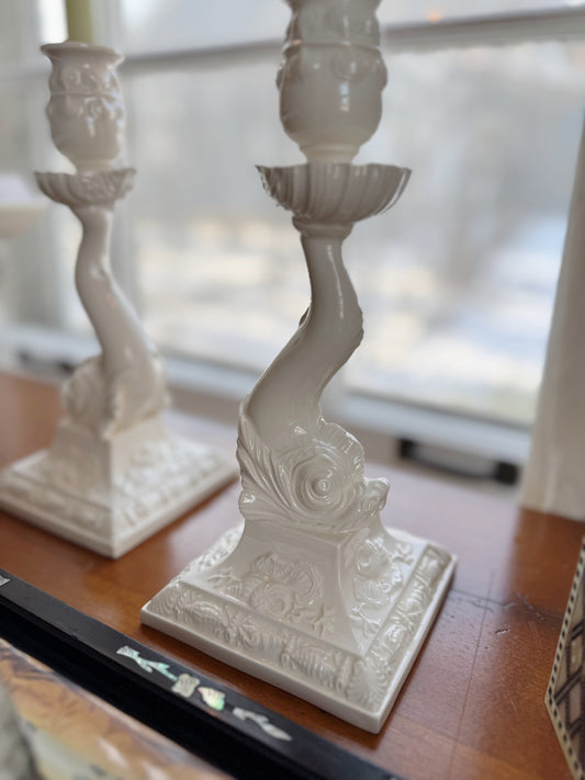 White Dolphin Candlestick Holders