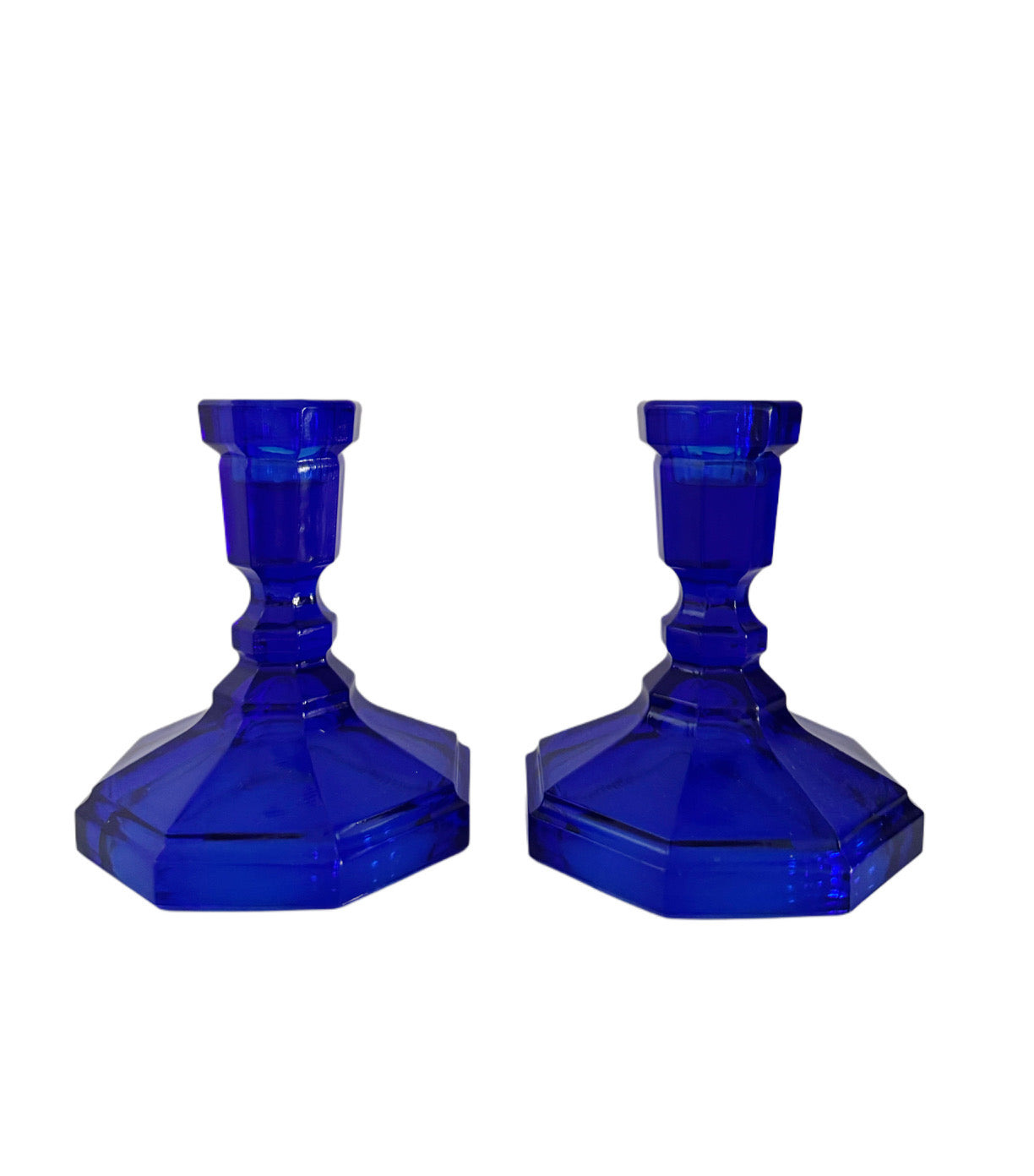 Pair of Cobalt Blue Glass Candlestick Holders