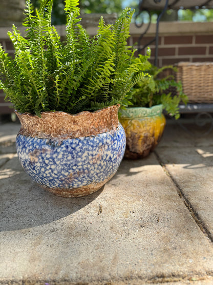 Antique Spongeware Pottery Planter