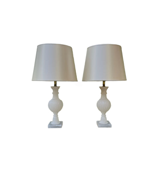 Polished Alabaster Lamps, with Shades
