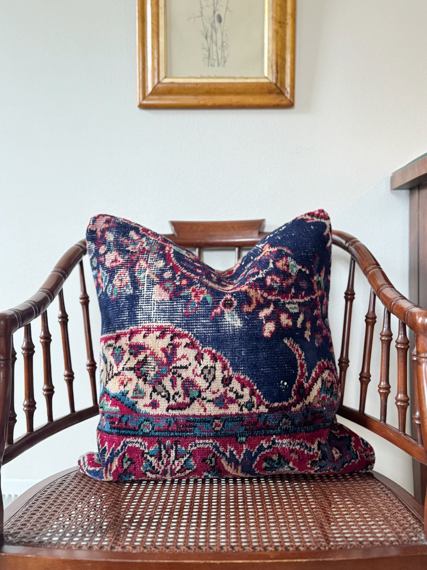Vintage Turkish Kilim Pillow, Navy Plum