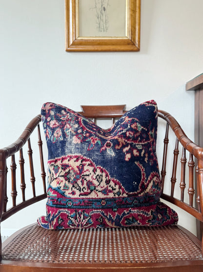Vintage Turkish Kilim Pillow, Navy Plum
