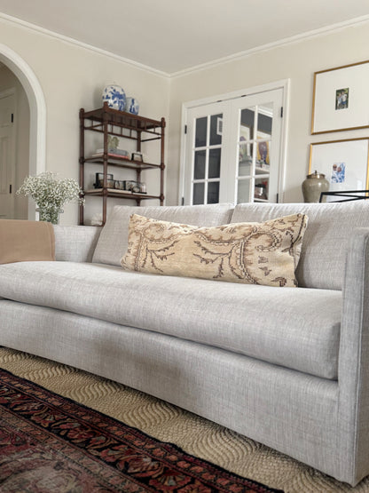 Vintage Turkish Kilim Lumbar Pillow, Cream