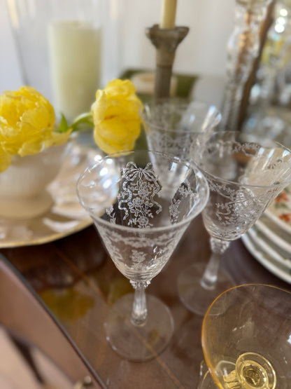 Etched Crystal Fostoria Romance Glasses, Set of 7