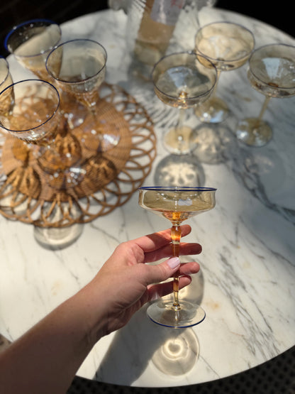 Vintage Italian Amber Coupe Glasses, Set of 2