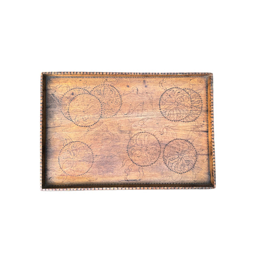 Antique Wood Engraved Tray