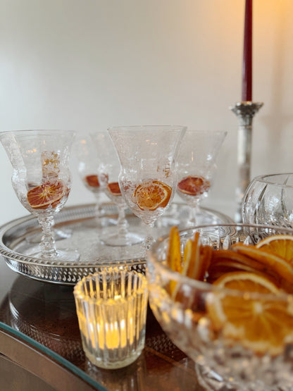 Etched Crystal Cambridge Portia Glasses, Set of 7