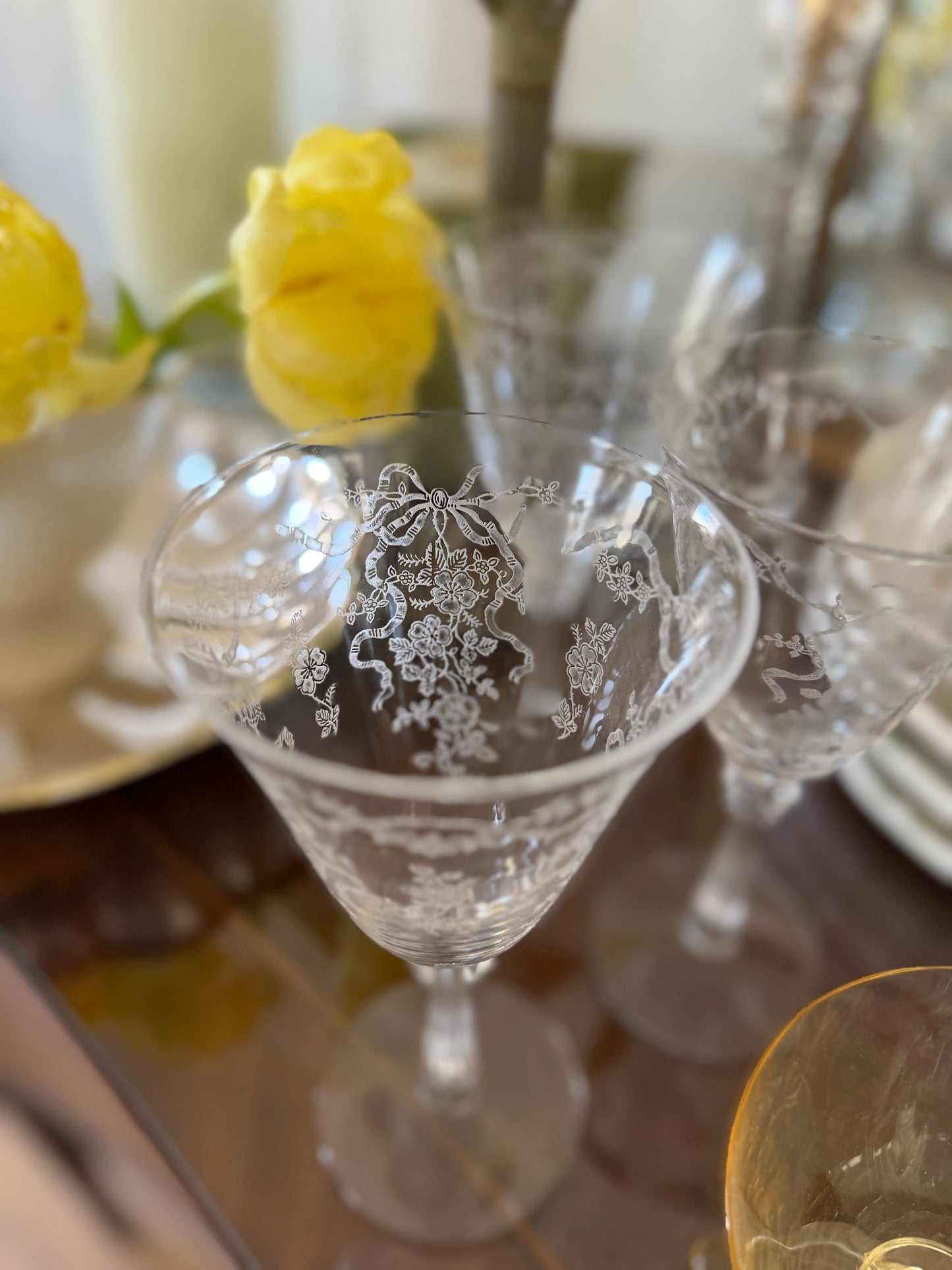 Etched Crystal Fostoria Romance Glasses, Set of 7