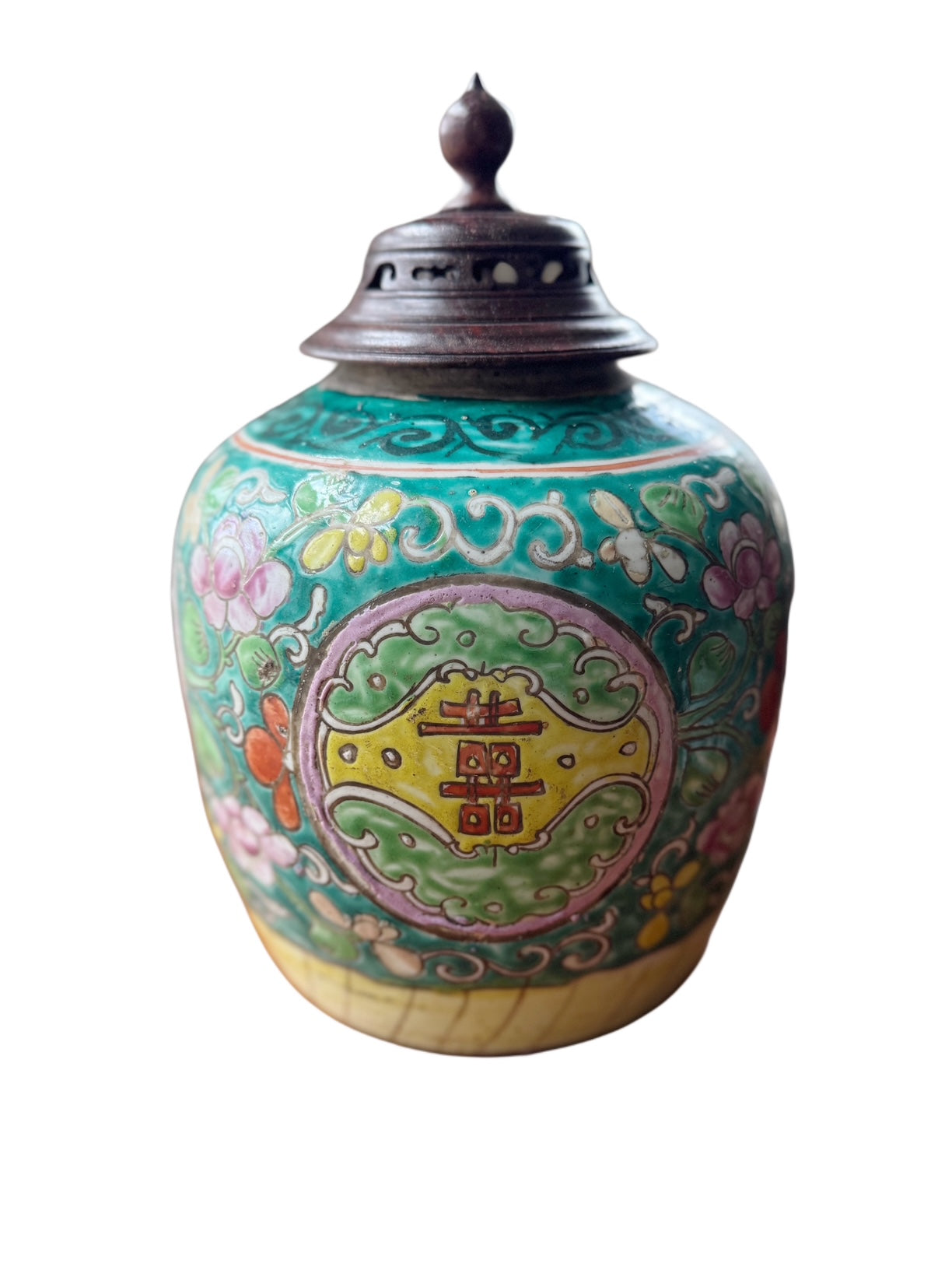 Antique Chinese Green Double Happiness Ginger Jar