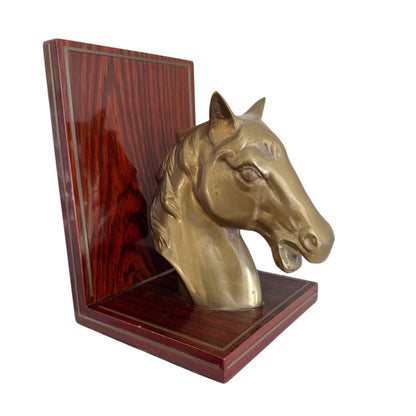Pair of Horse Brass Cherry Wood Bookends