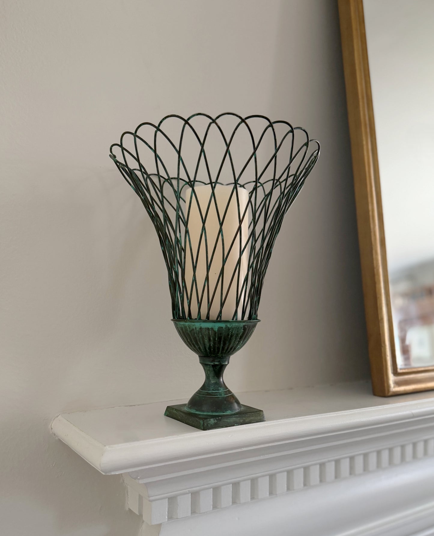 Verdigris Metal Planters, Pair