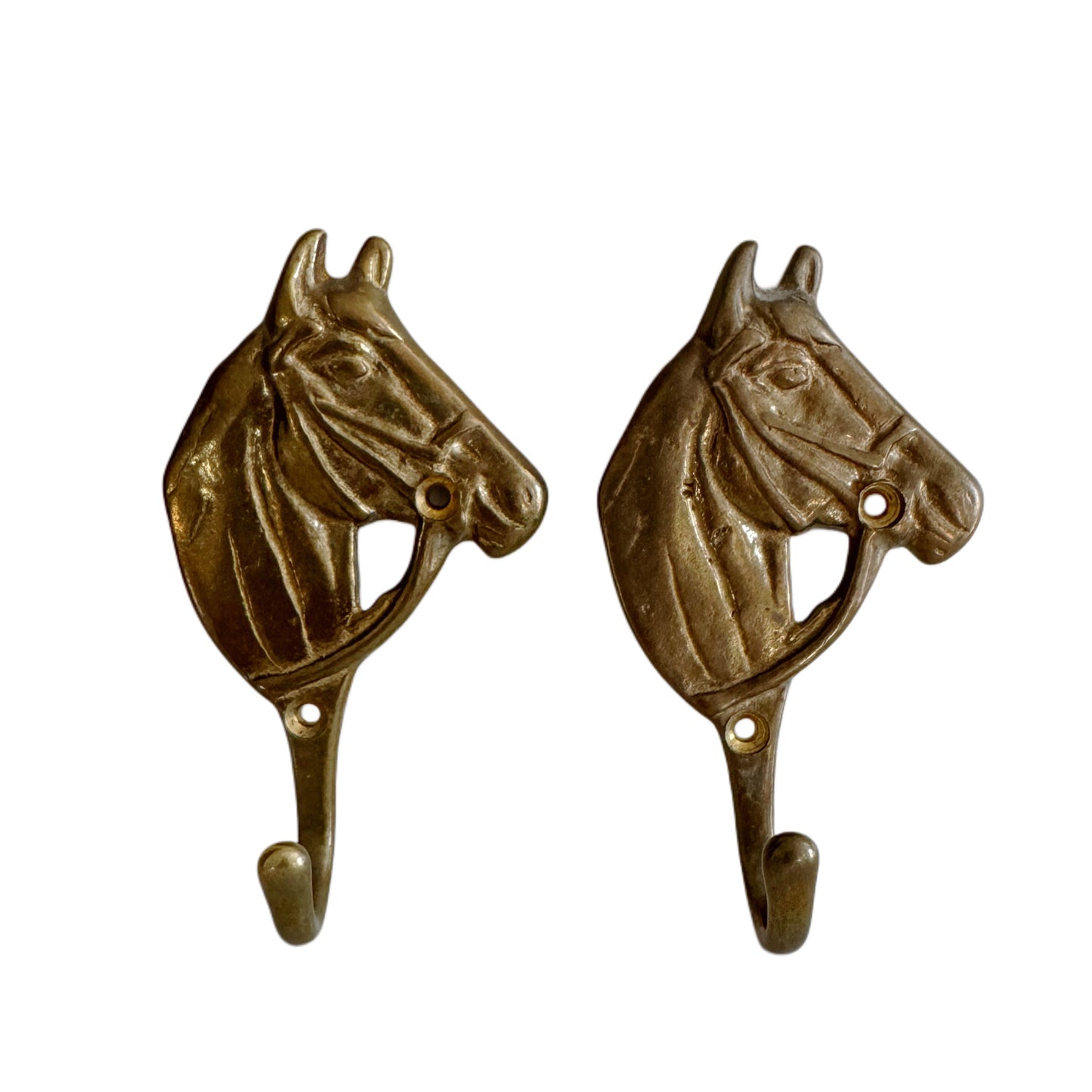 Brass Horse Wall Hooks, Pair