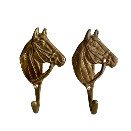 Brass Horse Wall Hooks, Pair