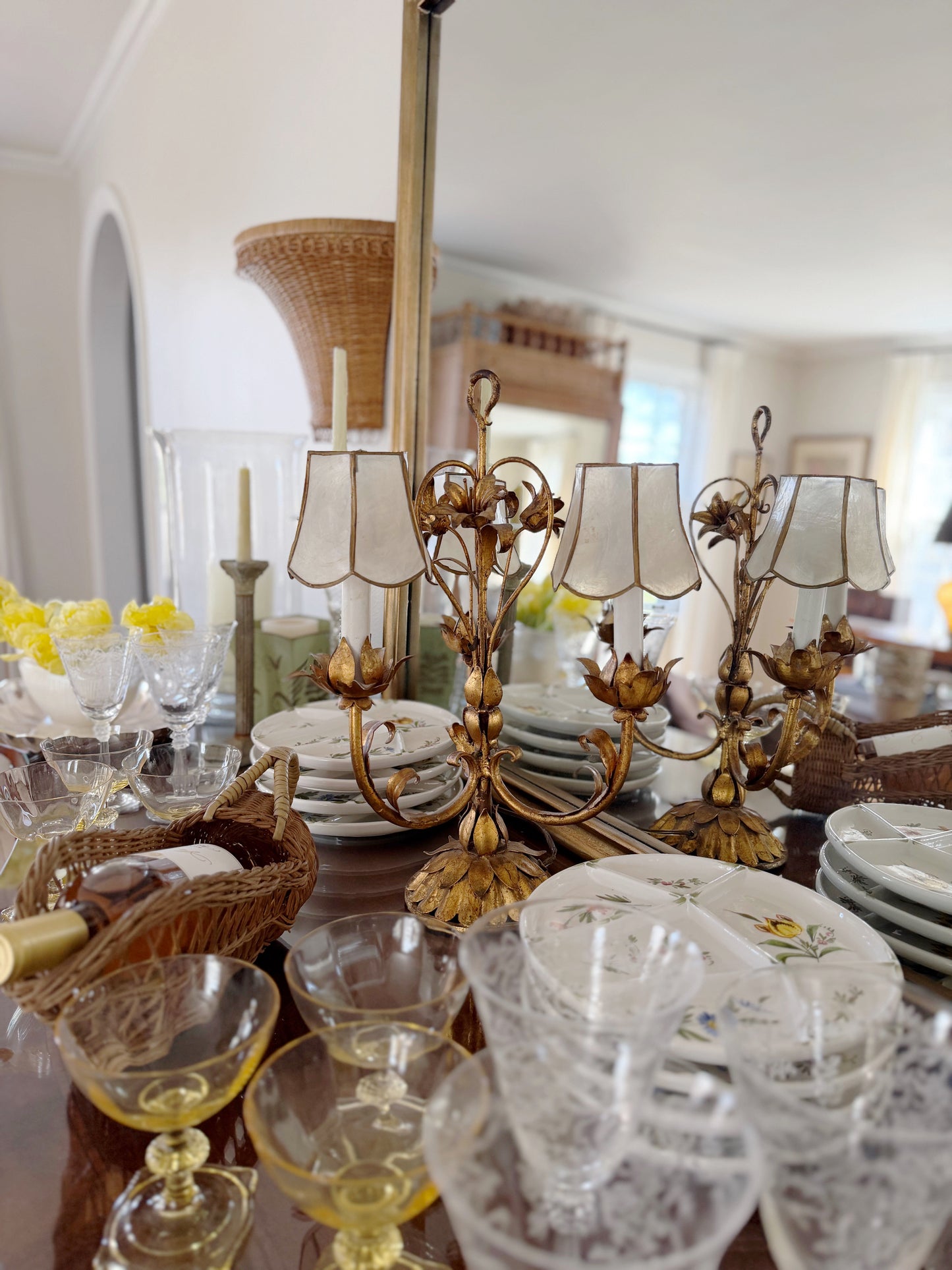 Italian Gilt Metal Floral Lamp