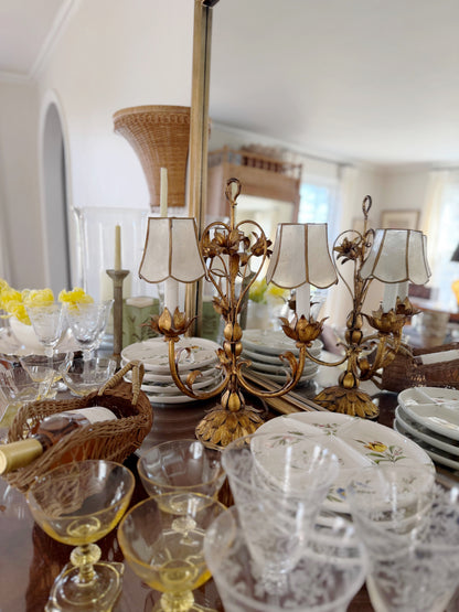 Italian Gilt Metal Floral Lamp