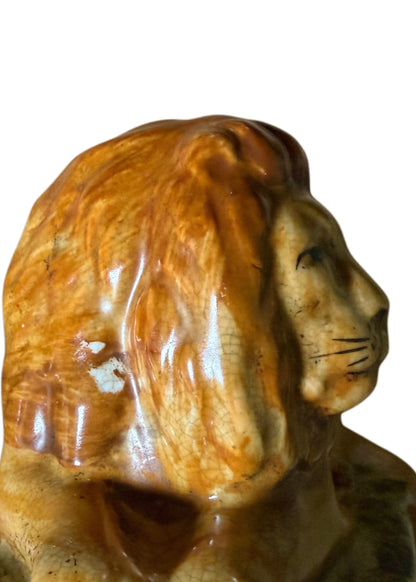 Antique Victorian Staffordshire Lion Pair on Cushions