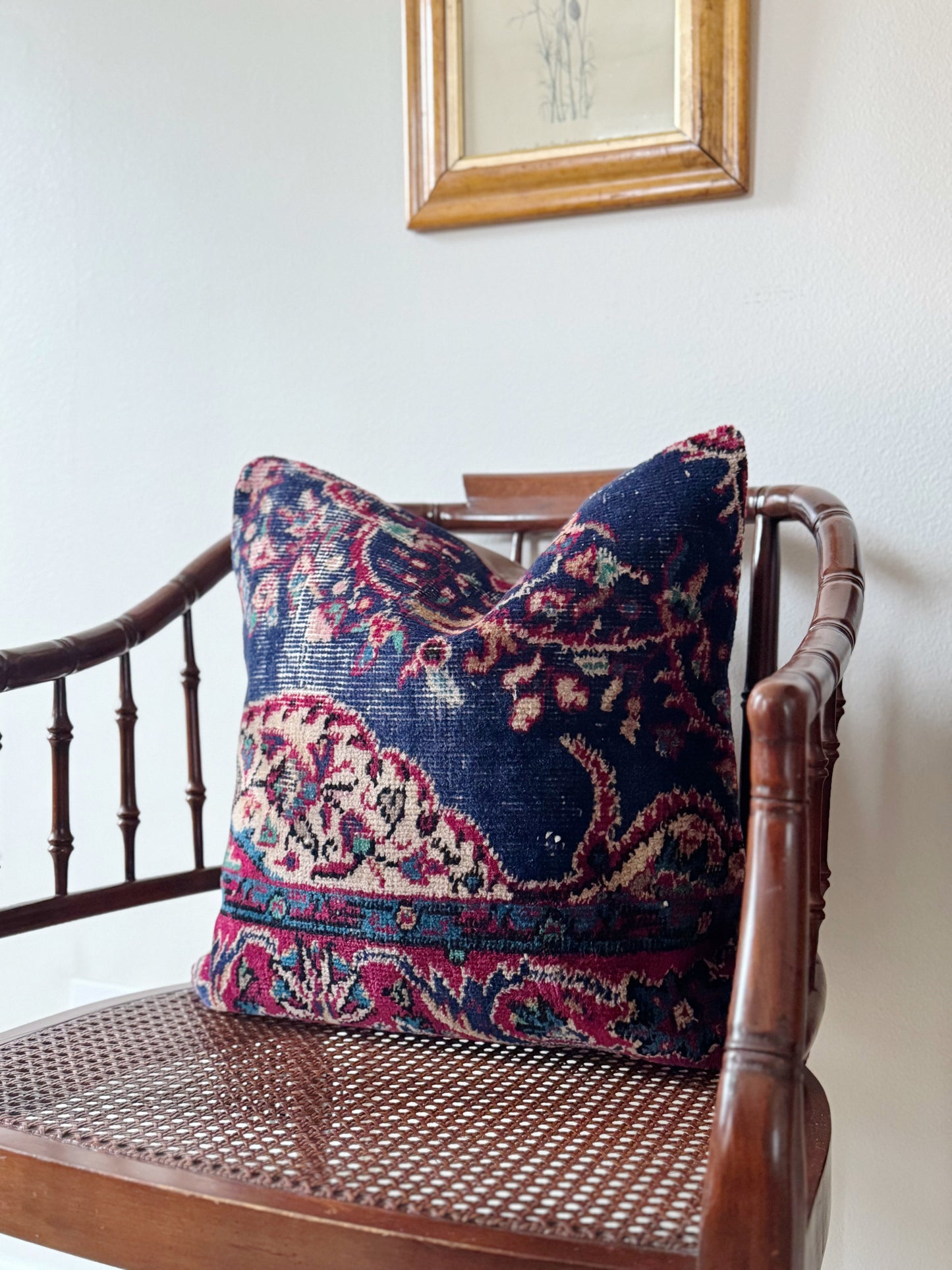 Vintage Turkish Kilim Pillow, Navy Plum