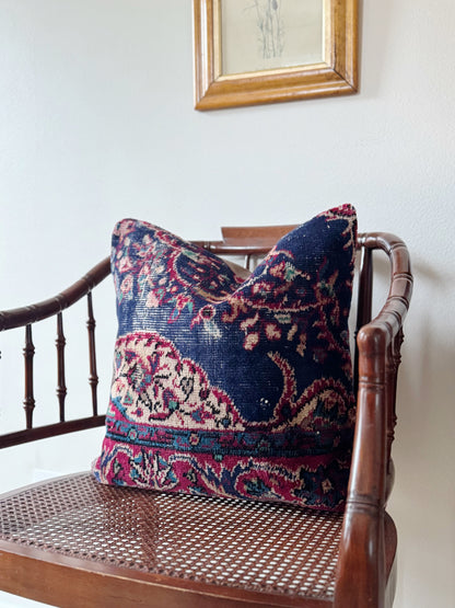 Vintage Turkish Kilim Pillow, Navy Plum