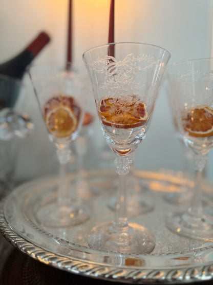 Etched Crystal Fostoria Romance Glasses, Set of 7