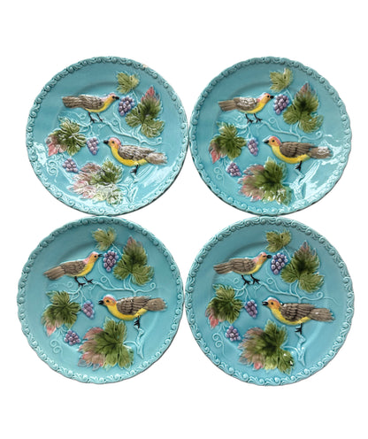 Antique German Majolica Dessert Plates, Set of 4