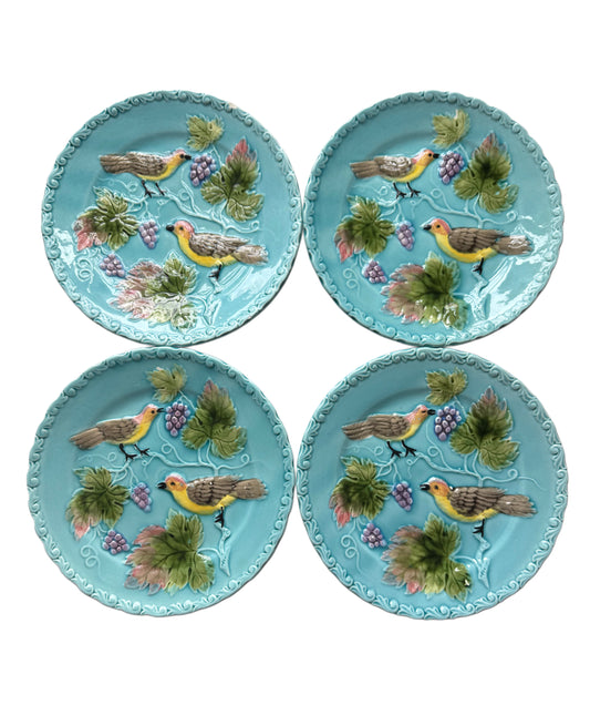 Antique German Majolica Dessert Plates, Set of 4