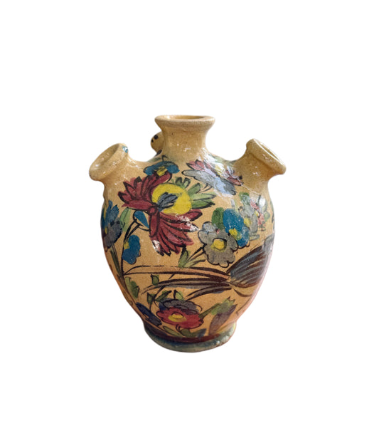 Hand-painted Persian Qajar dynasty tulip vase, glaze imperfection