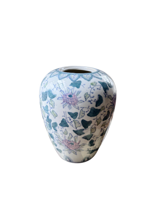Vintage Chinoiserie Porcelain Floral Temple Jar