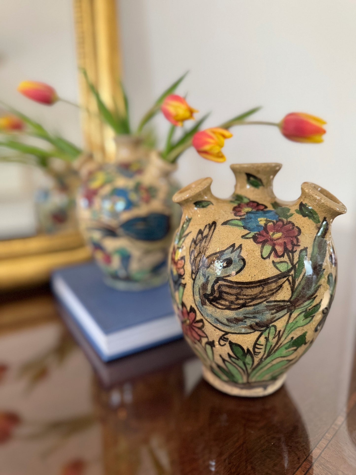 Hand-painted Persian Qajar dynasty tulip vase