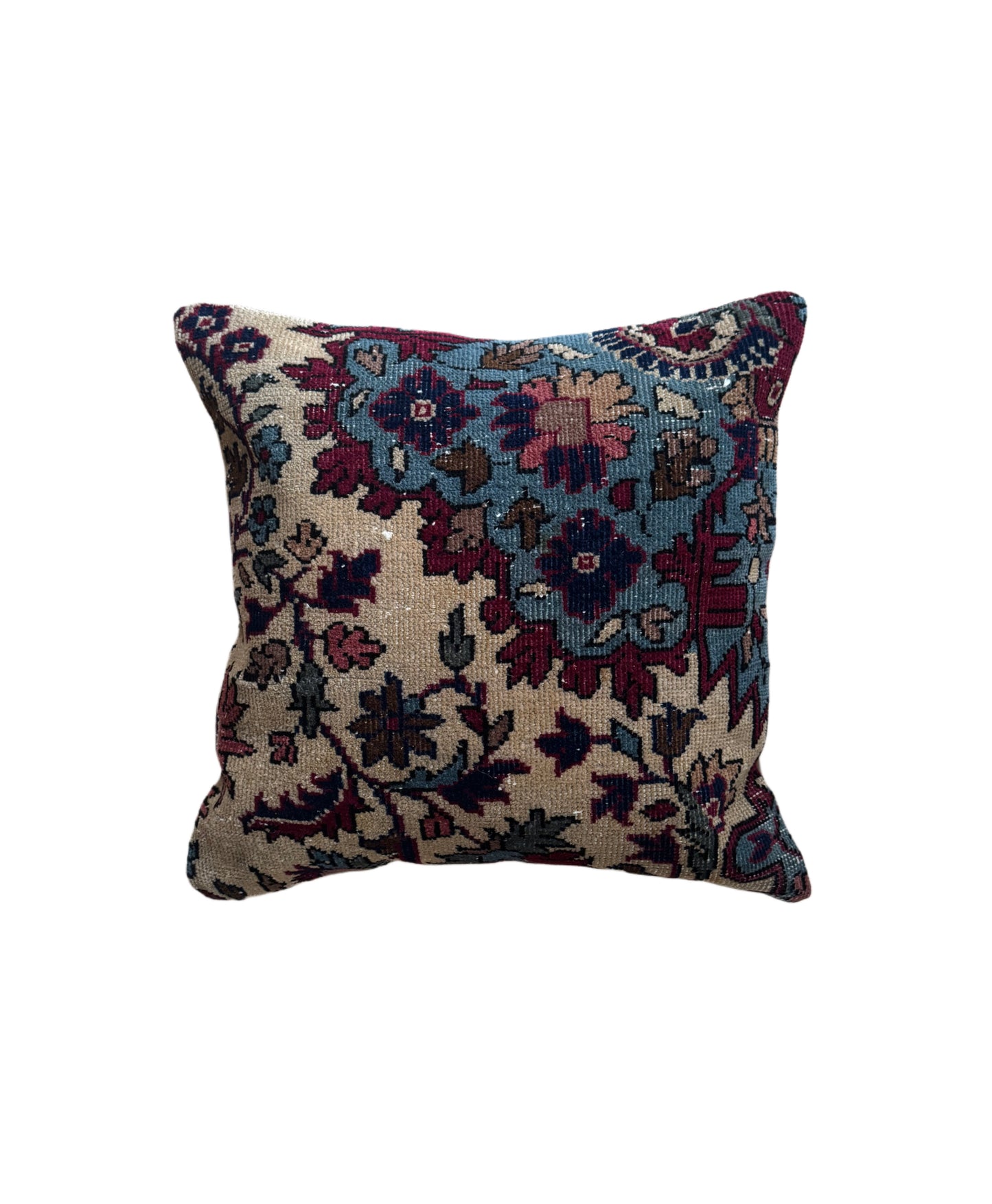 Vintage Turkish Kilim Pillow, Floral Jewel