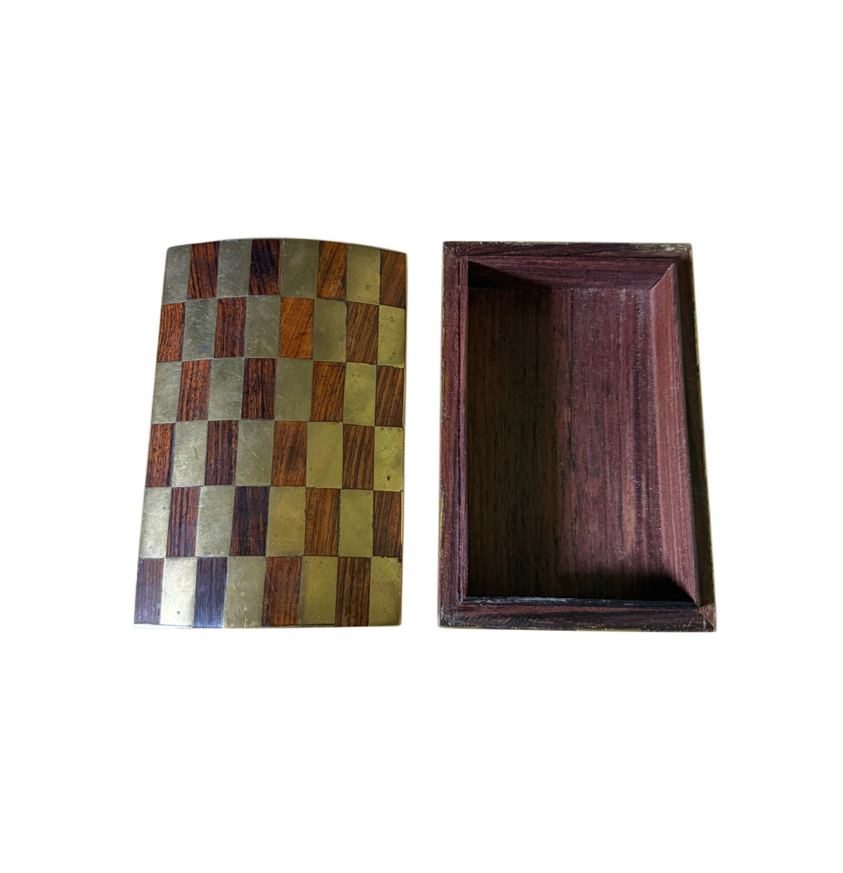 Vintage Italian Rosewood & Brass Checkerboard Box