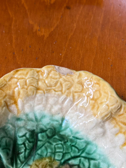 Antique Majolica Leaf Plate, Yellow