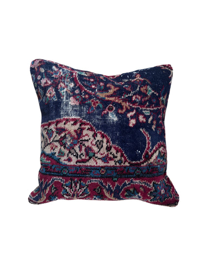 Vintage Turkish Kilim Pillow, Navy Plum