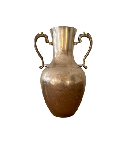 Pair of Vintage Brass Vases with Etched Floral Design