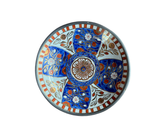 Vintage Neiman Marcus Hand Painted Floral Porcelain and Metal Bowl